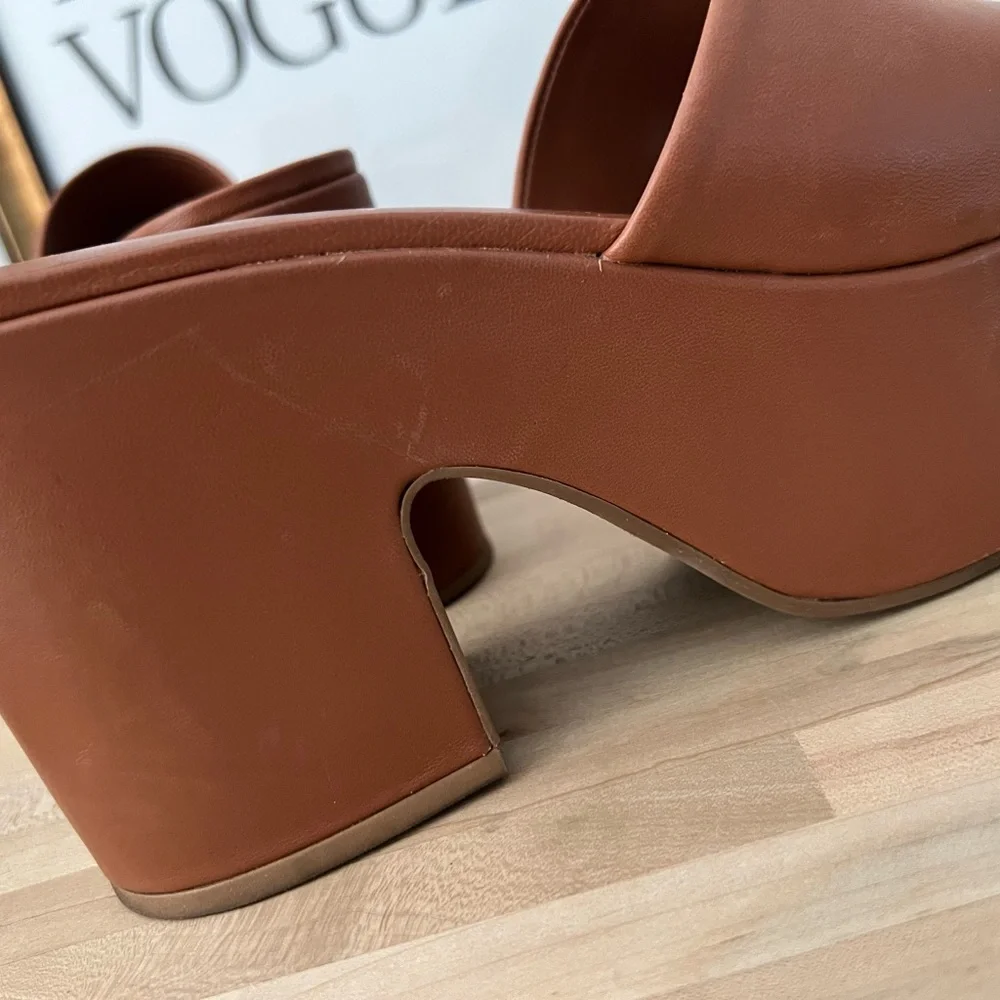 Larroude Cognac Platform Shoes with Chunky Design - Picture 7 of 8